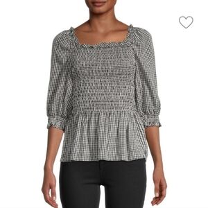 Max Studio Smocked Gingham Top